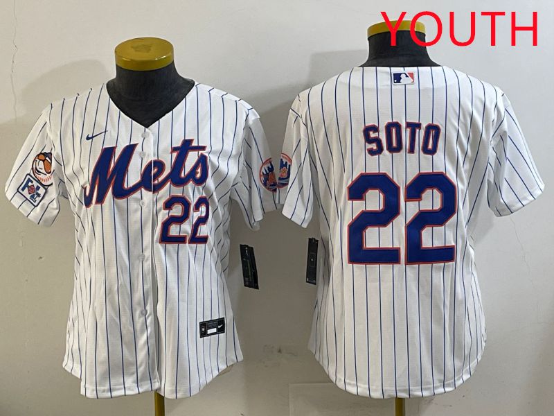 Youth New York Mets #22 Soto White Stirpe Game 2025 Nike MLB Jersey style 2->youth mlb jersey->Youth Jersey